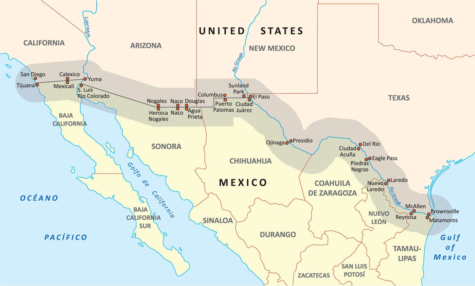 Map Of U S And Mexico World Map